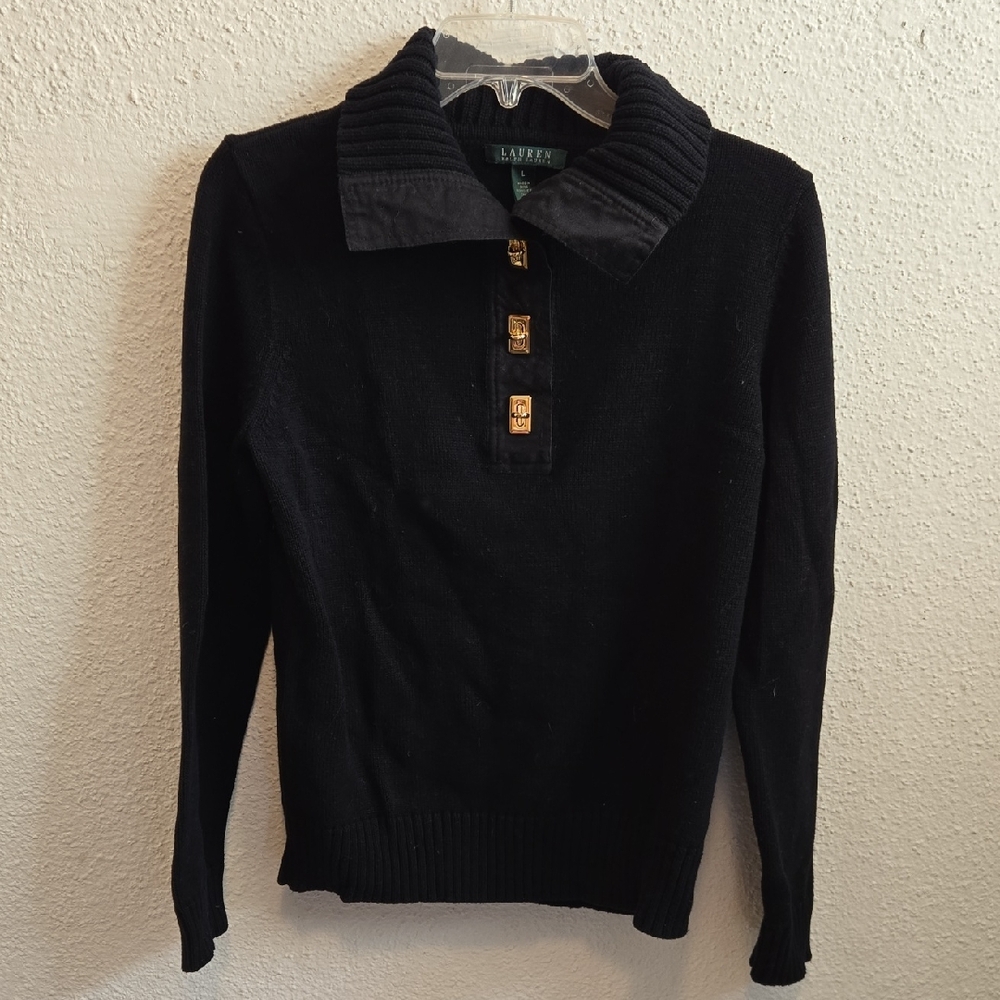 B11 Ralph Lauren Black Sweater with Gold Buttons Sz Lg